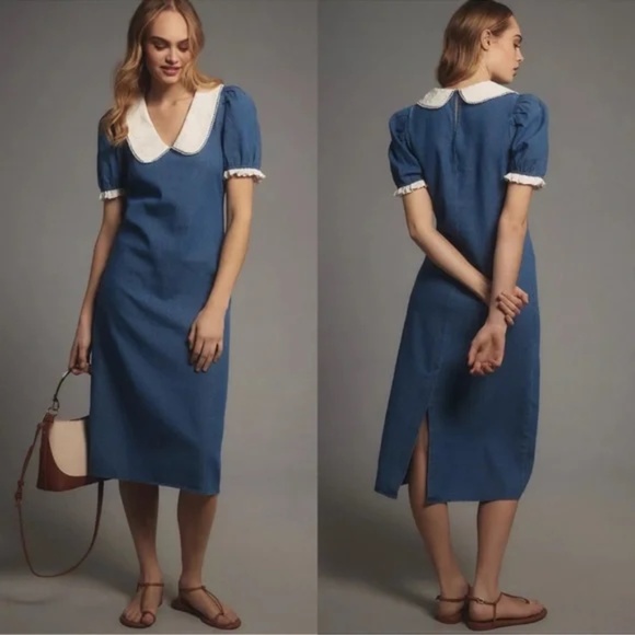Anthropologie Chambray Dress with Peter Pan Collar - Picture 1 of 2